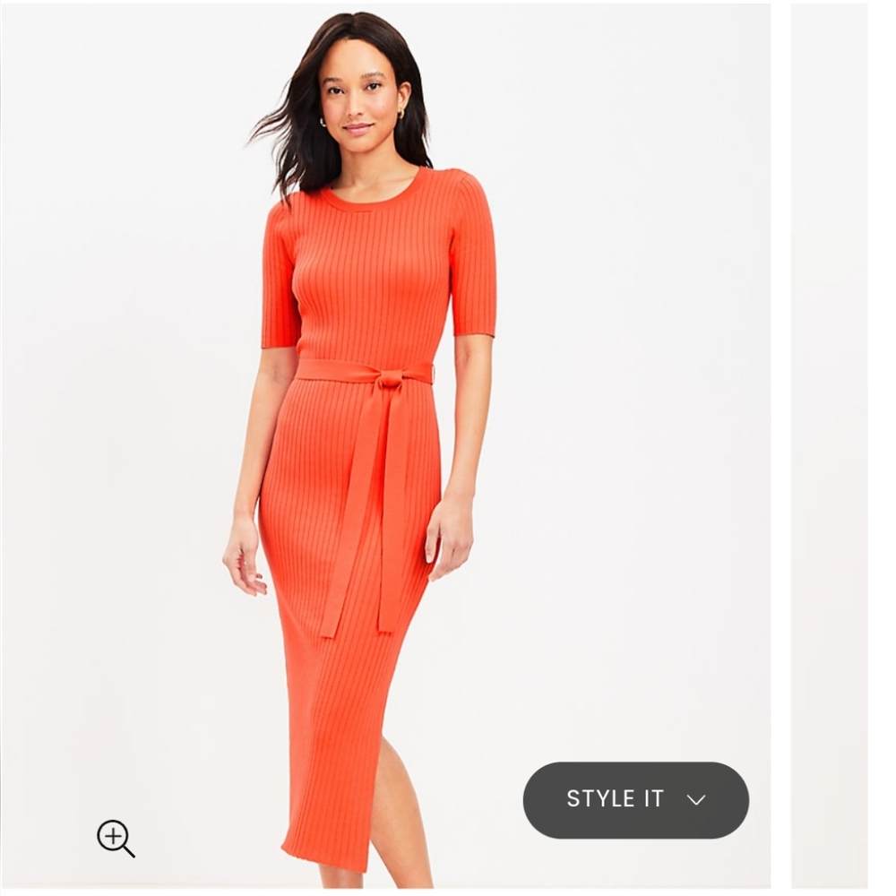 Loft-Ribbed Elbow Sleeve Maxi Dress-Size XLP-NWT, nectar orange